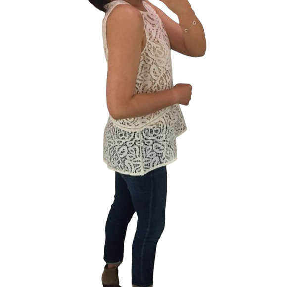 LOFT | PEPLUM CROCHET LACE SLEEVELESS WHITE SHEER BLOUSE TOP WOMEN'S SIZE XS - Picture 3 of 14